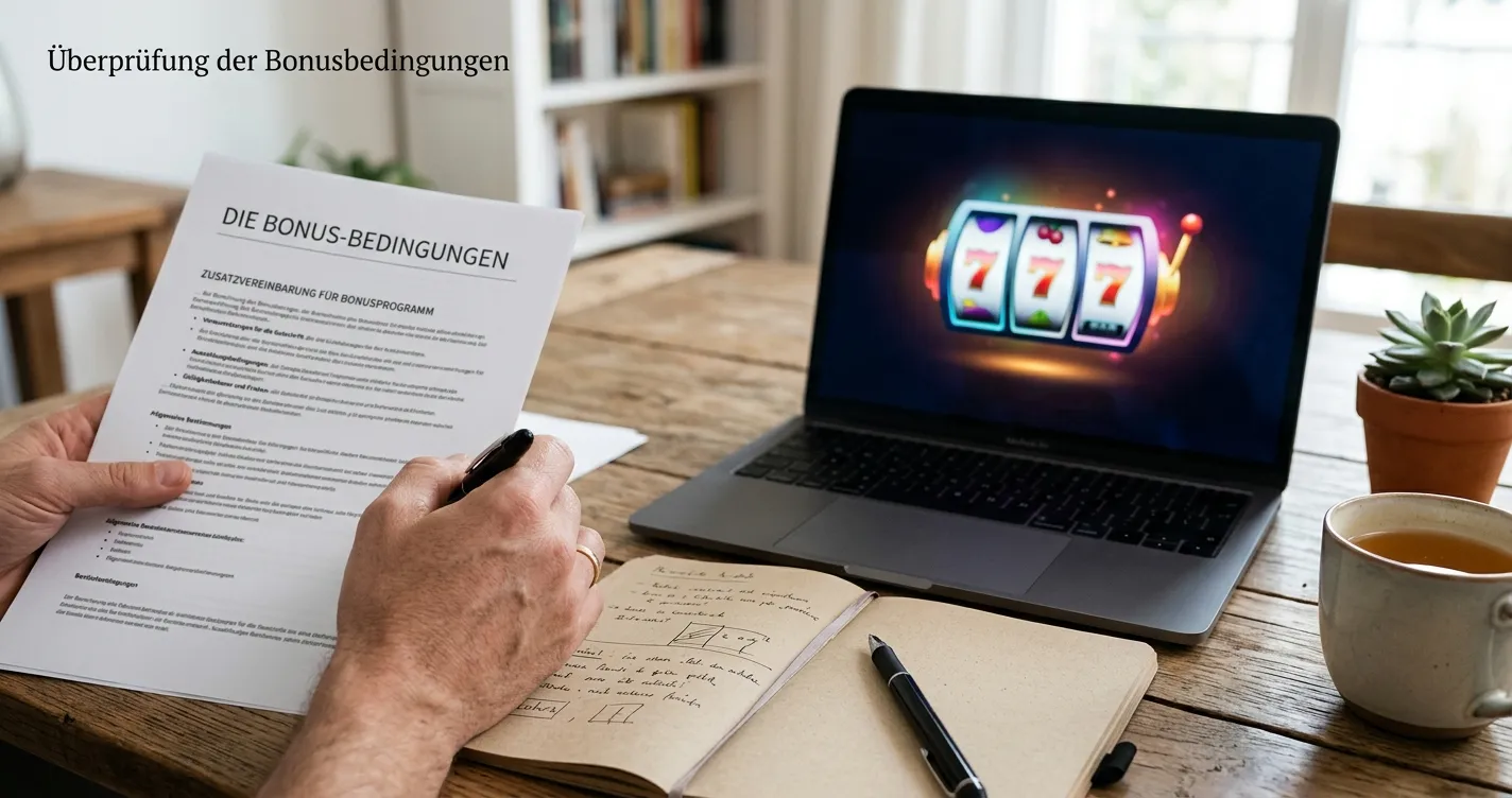 Beispielhafte Bonusbedingungen neben einer 15-Euro-Einzahlung
