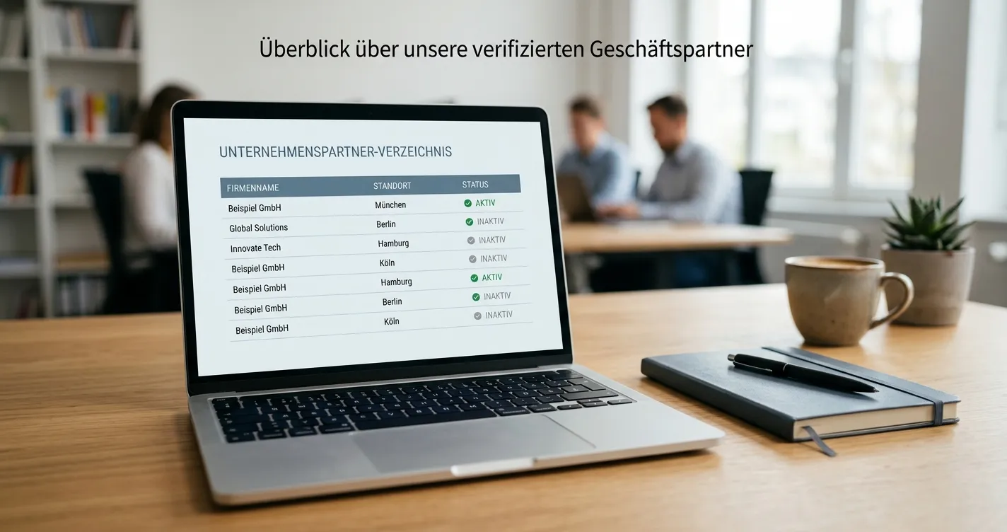 Neutrales Partnerverzeichnis auf einem Laptop ohne erkennbare Markenlogos