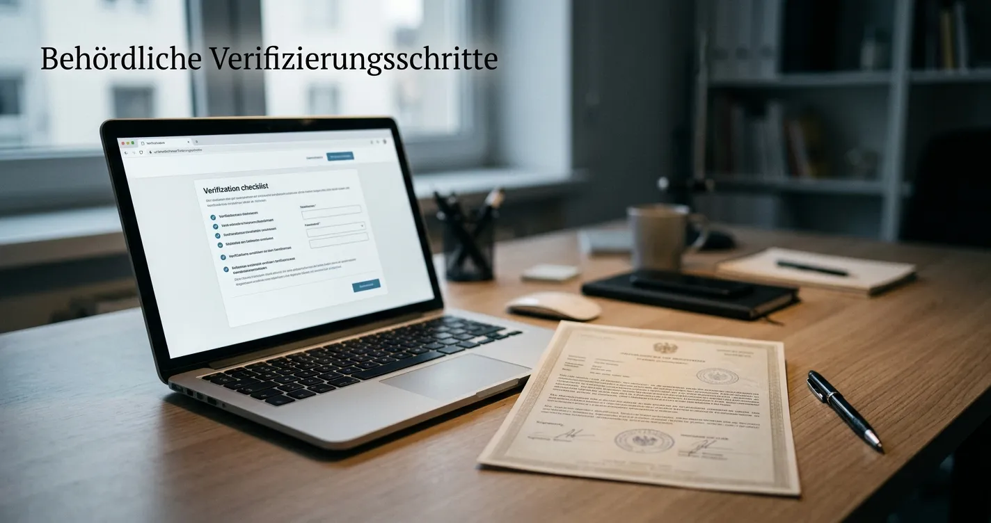 Person vergleicht ein ausländisches Lizenzdokument mit neutralen Vertragsunterlagen am Schreibtisch