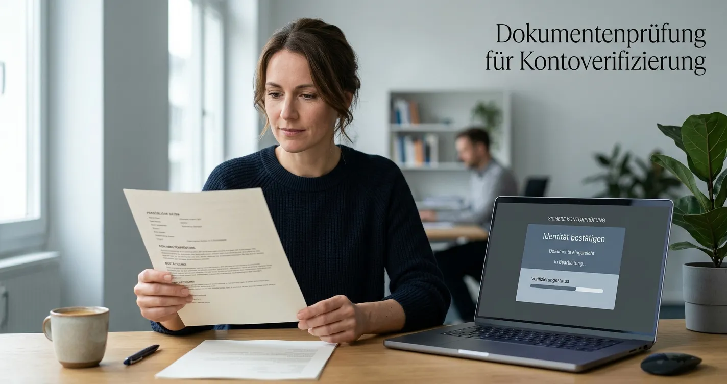Neutrale Kontoprüfung mit Identitätsdokument und geschützter Website