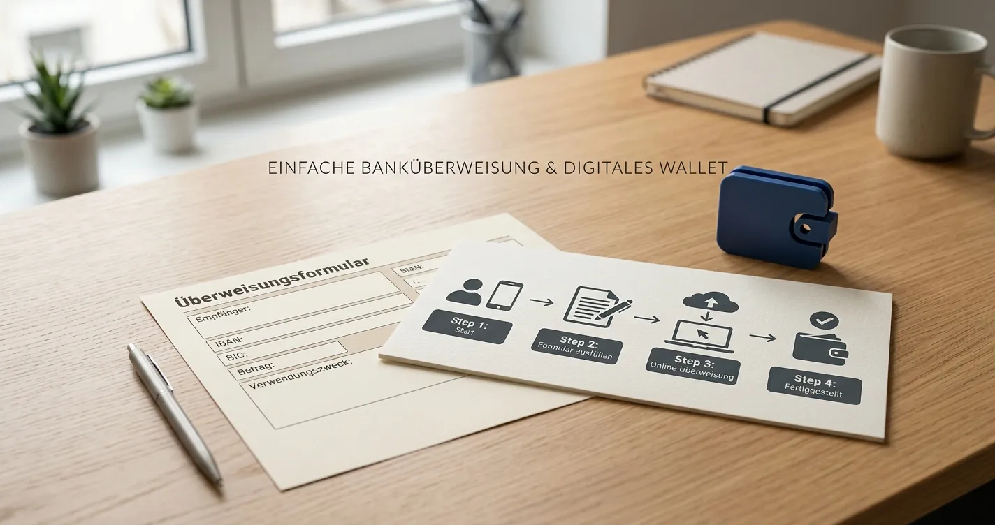 Banküberweisung und Wallet-Auszahlung als neutrale Prozessdarstellung