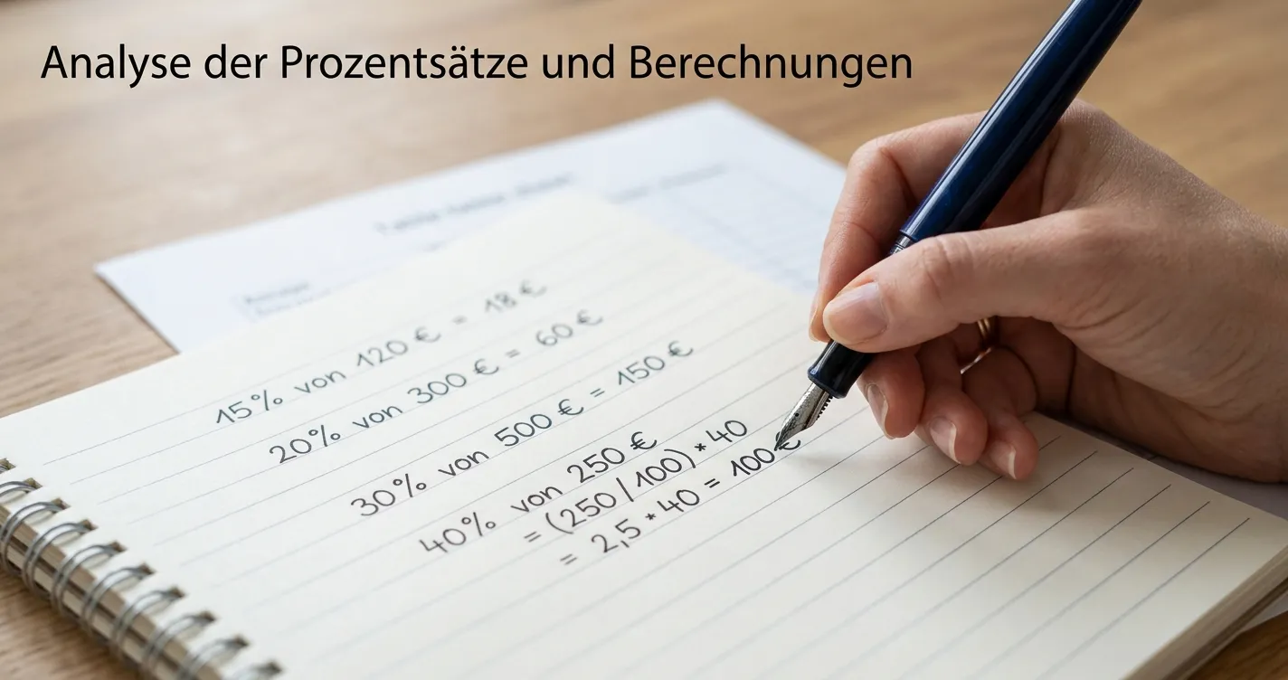 Handschriftliche Notizen zur Berechnung der Auszahlungsquote auf einem Notizblock