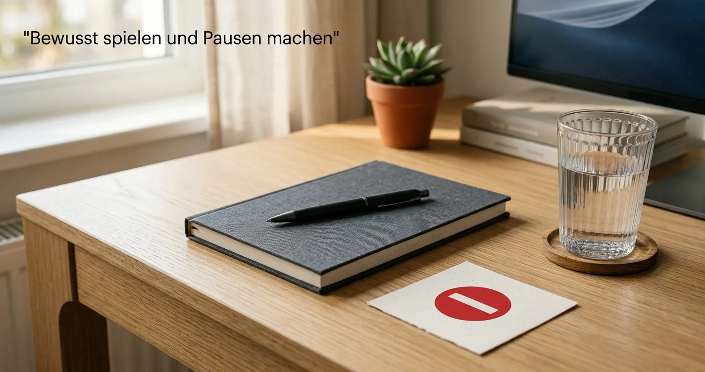 Ruhiger Schreibtisch mit Notizbuch für persönliche Spielgrenzen und Selbstschutz