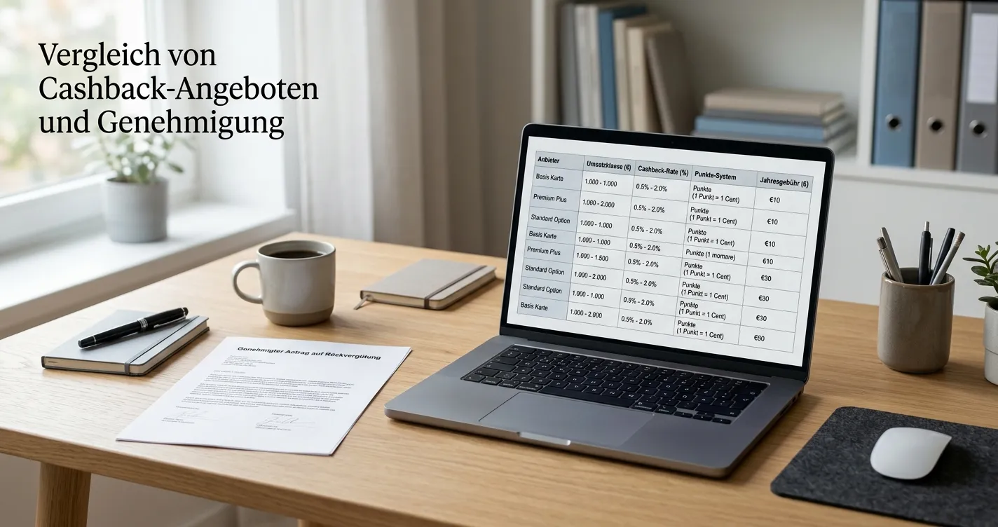 Schreibtisch mit neutralem Vergleichsdokument zu Cashback-Casinos in Deutschland