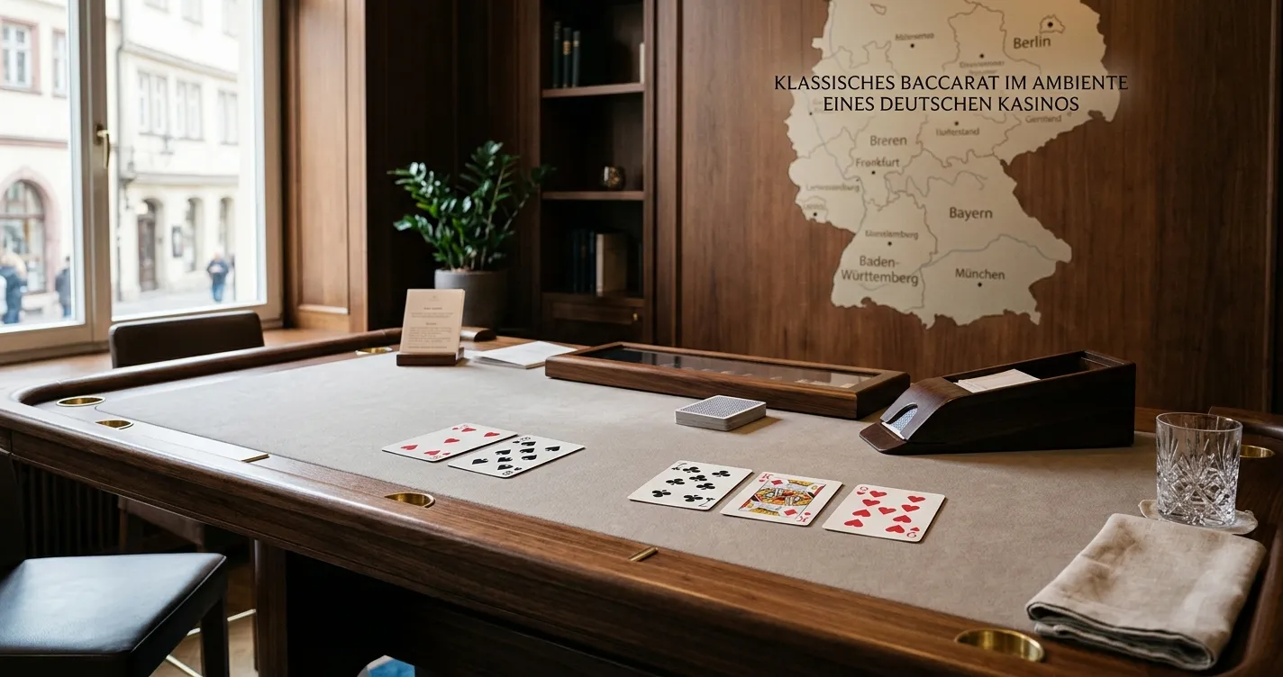 Live-Baccarat-Tisch mit deutscher Landkarte und neutralen Spielkarten