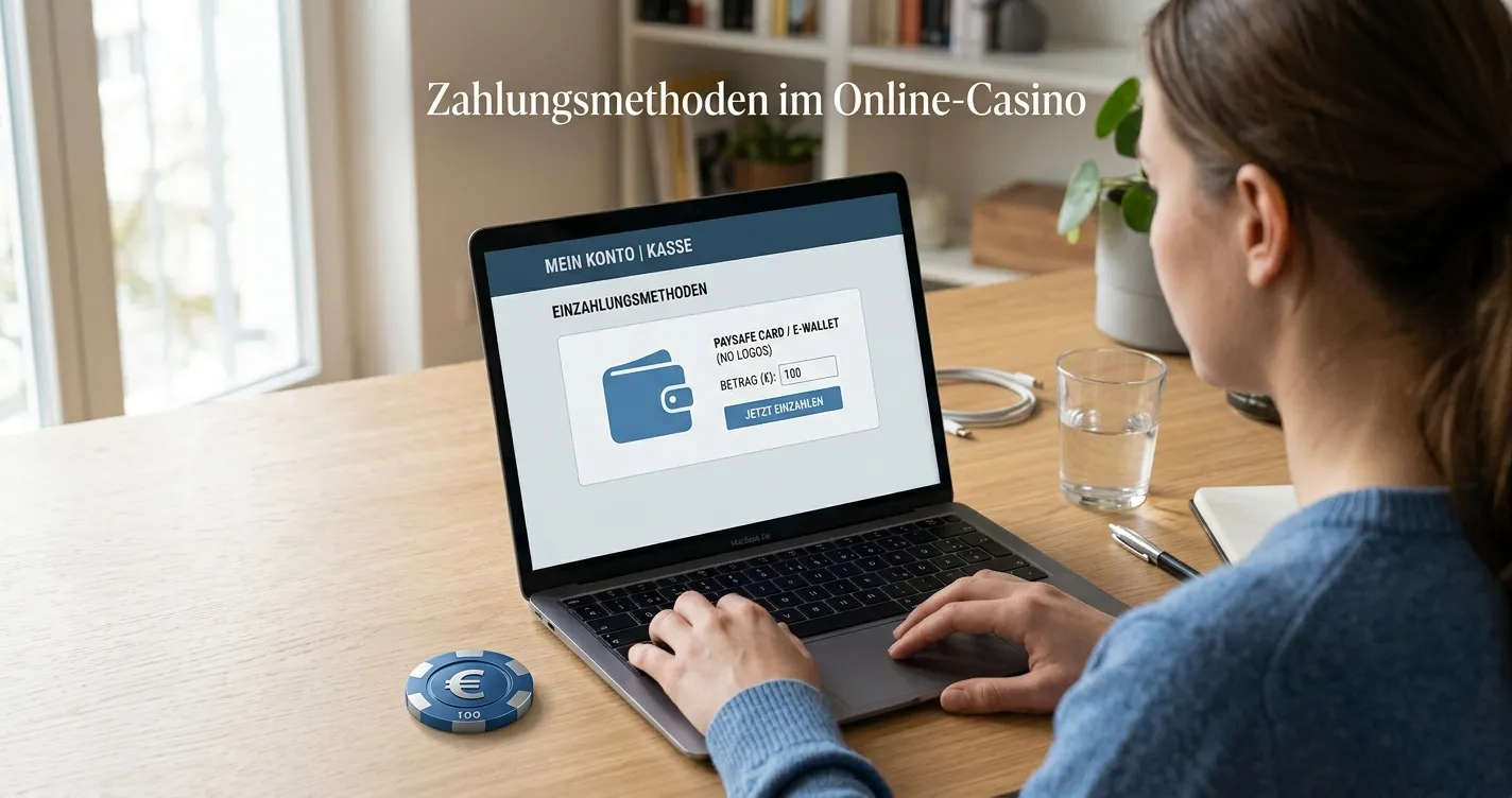 Laptop mit neutraler Zahlungsansicht und PayPal-Auswahl im Online-Casino