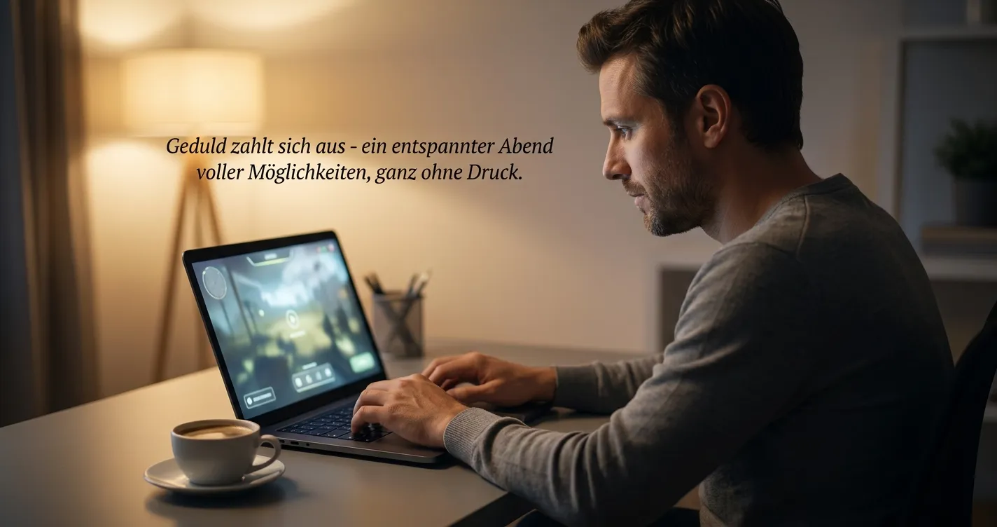Person spielt entspannt am Laptop in einem legalen Echtgeld-Casino in Deutschland