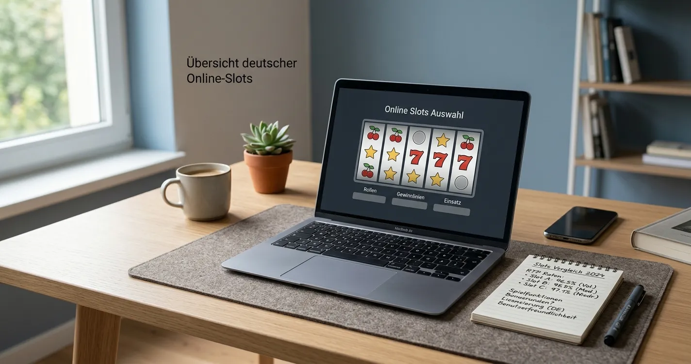 Online-Spielautomaten in Deutschland auf einem neutralen Laptop-Bildschirm
