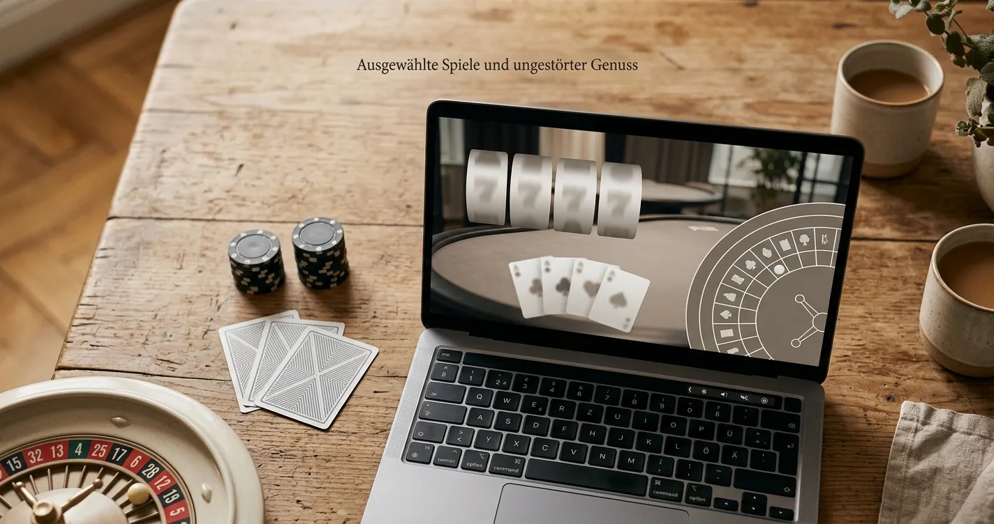 Neutrale Spielauswahl mit Automatensymbolen, Karten und Roulettekugel ohne Markenbezug