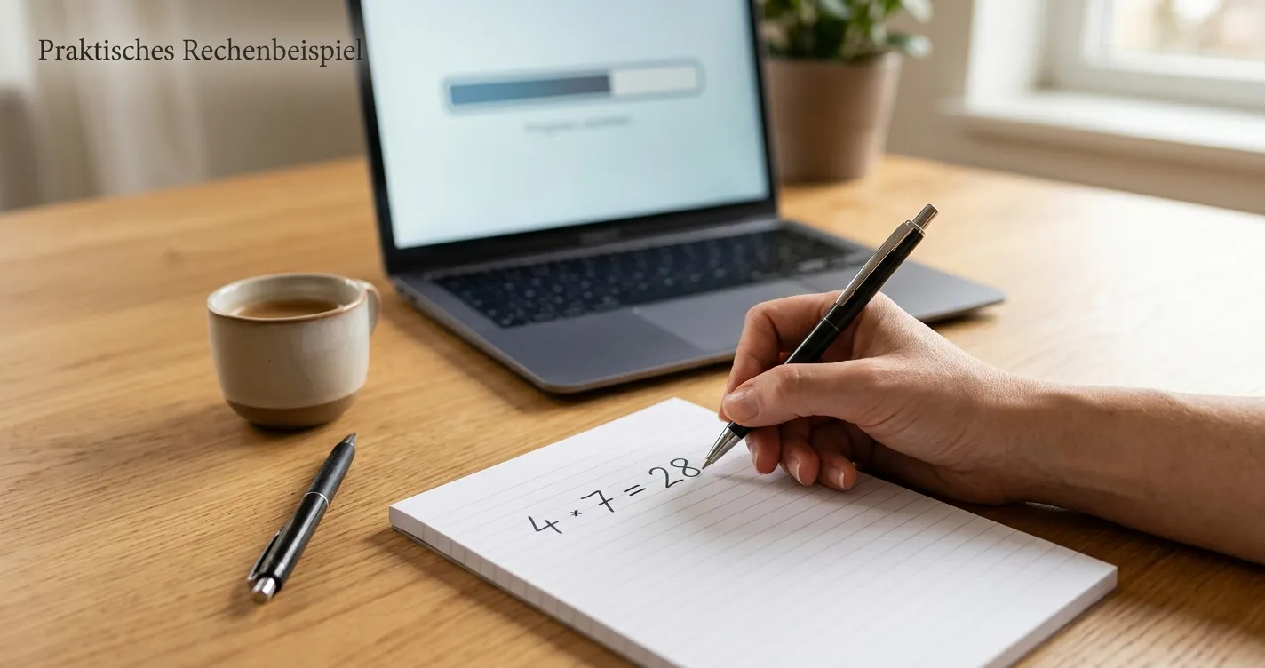 Handschriftliche Beispielrechnung mit Bonusbetrag und Umsatzfaktor