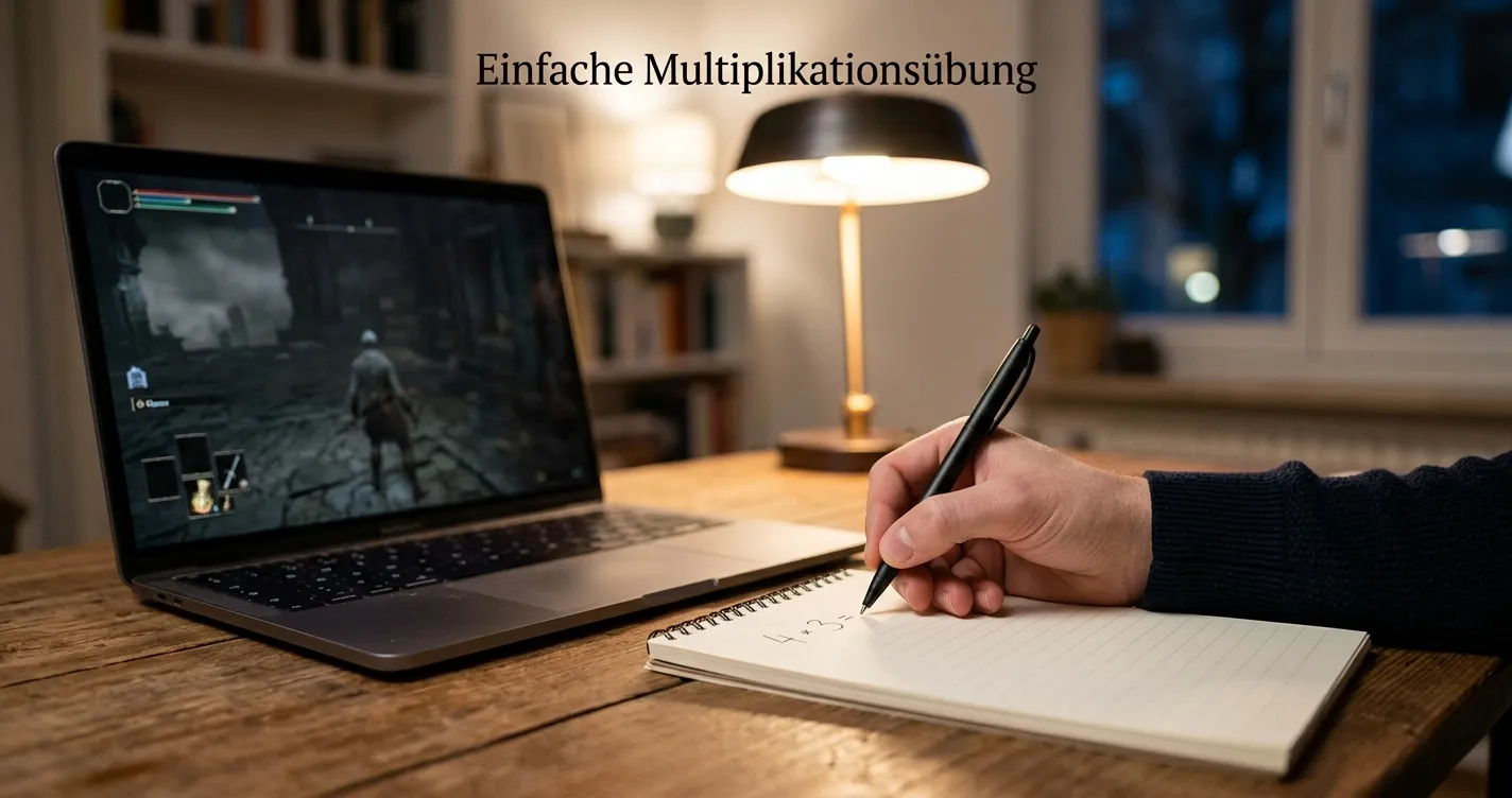 Person mit Notizblatt und Umsatzrechnung neben einem Laptop