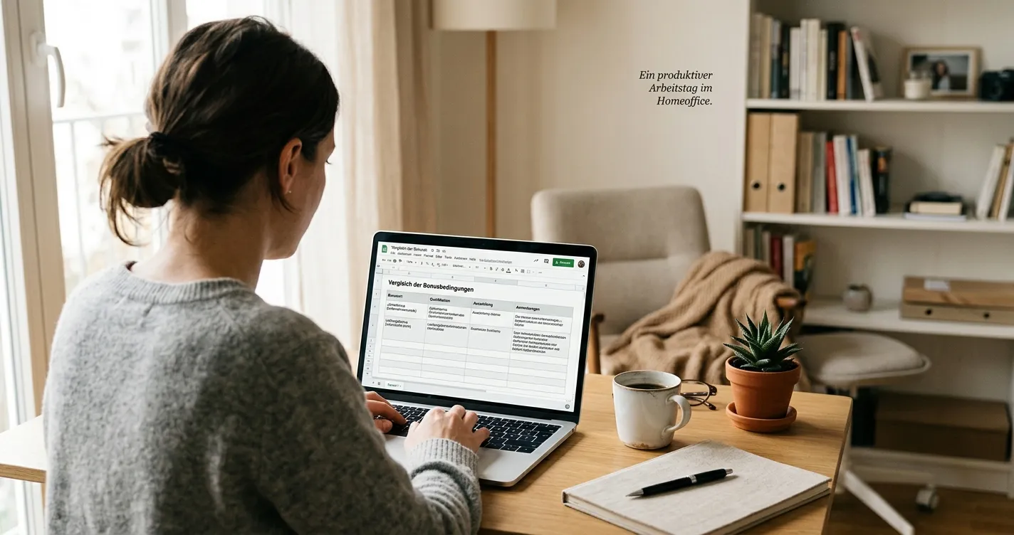 Person analysiert Casino-Bonusbedingungen auf Laptop im ruhigen Homeoffice