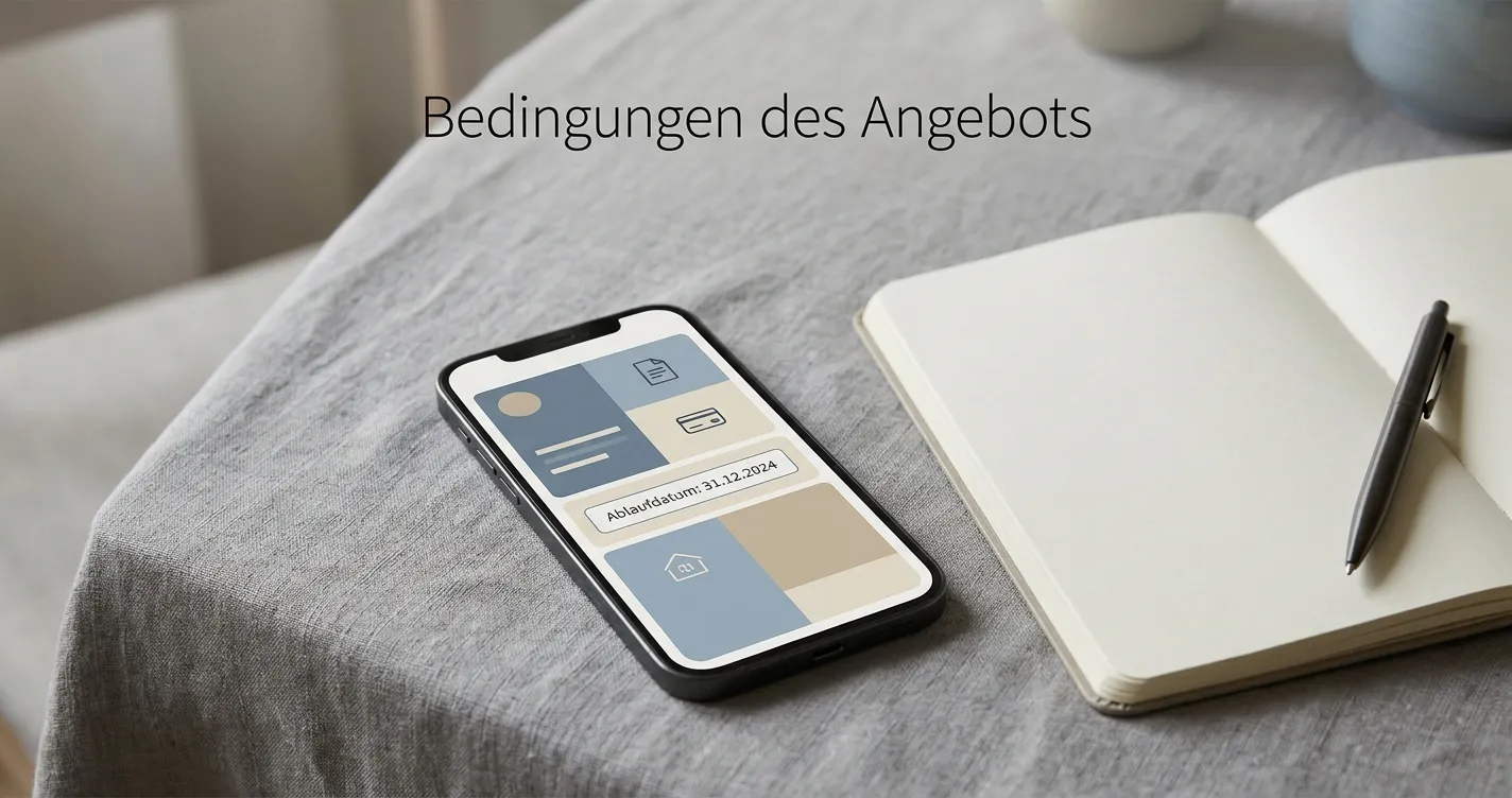 Neutrales Smartphone mit mehreren Bonusbedingungen und einem markierten Ablaufdatum