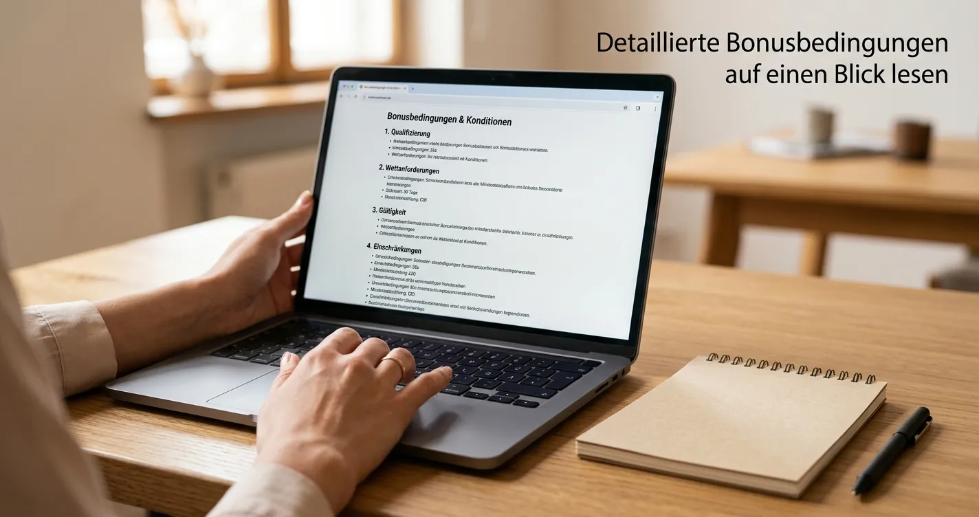 Person liest Bonusbedingungen vor einer Registrierung
