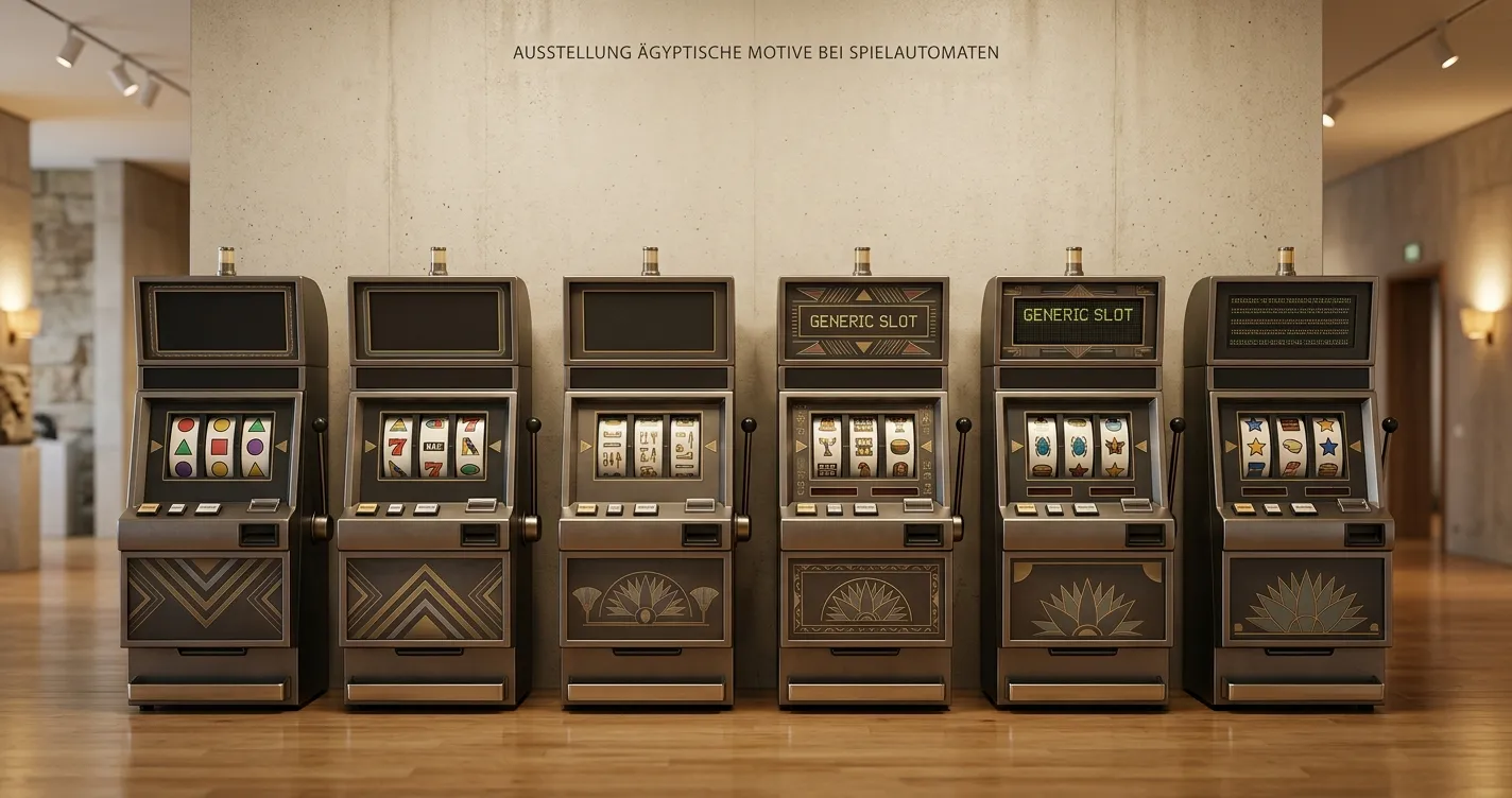 Neutrale Auswahl ägyptisch inspirierter Spielautomaten ohne erkennbare Markenlogos
