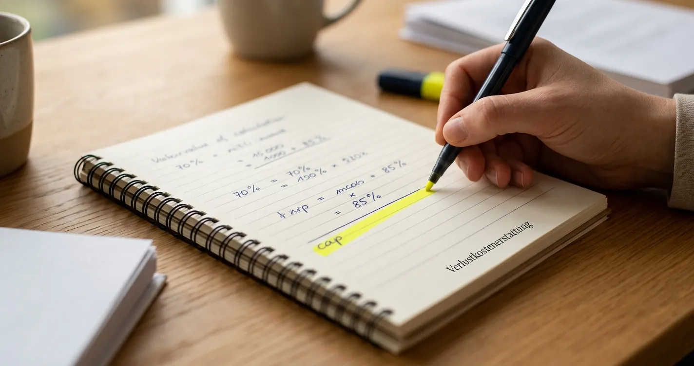Handschriftliche Verlustrechnung mit Prozenten und einer klaren Obergrenze