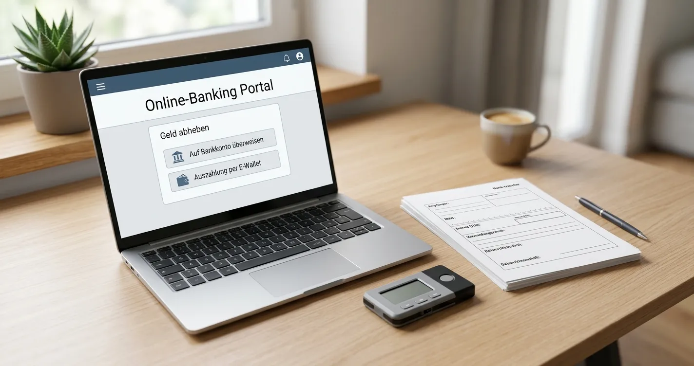 Neutrales E-Wallet- und Bankauszahlungs-Szenario ohne Markenlogos