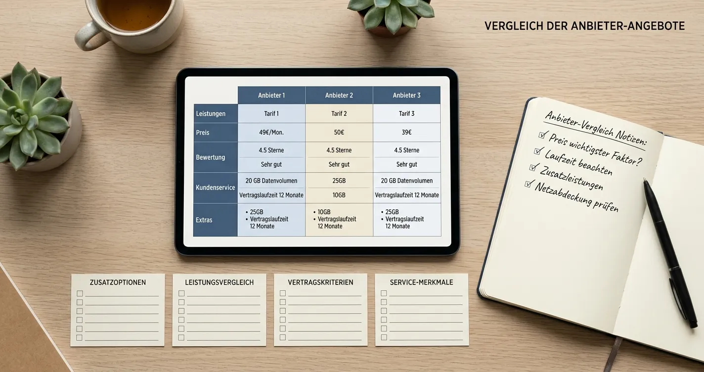 Neutrales Tablet mit vier Prüfkriterien für einen Casinoanbieter