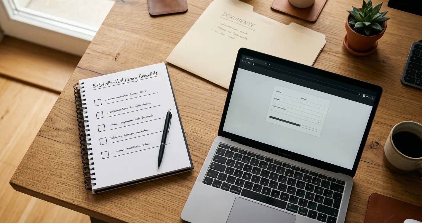 Checkliste mit fünf Prüffeldern für Domain, Betreiber, Spielversion und Preis
