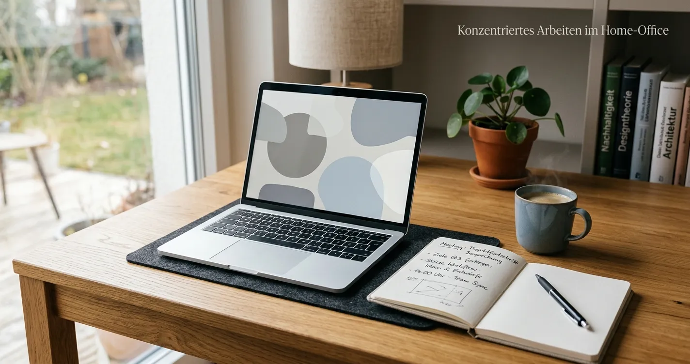 Aufgeräumter Schreibtisch mit Laptop und Notizen zum Casino Bonus ohne Einzahlung