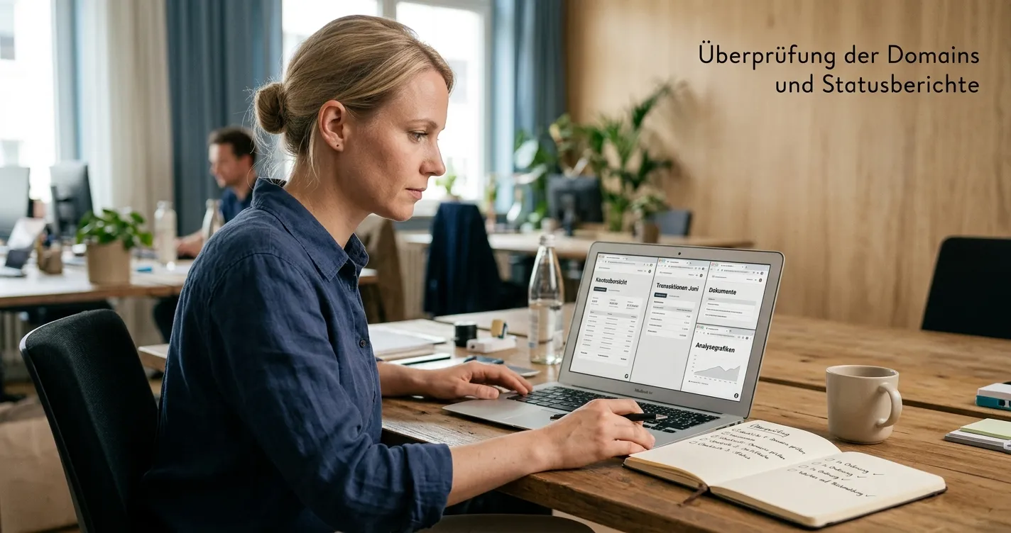Person prüft mehrere neutrale Testseiten auf einem Laptop