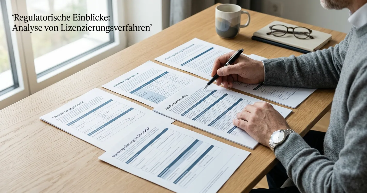 Dokumente mit neutralen Erlaubnisfeldern und einer Vergleichstabelle am Schreibtisch