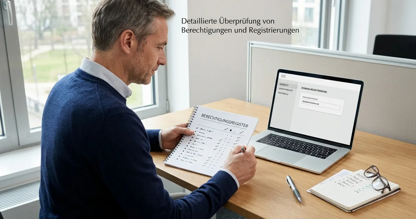 Prüfung von Betreiber, Lizenz und Domain am Schreibtisch
