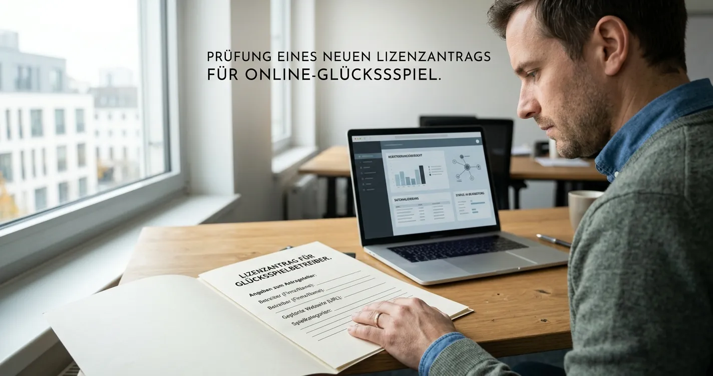 Neutrales Dokument mit Prüffeldern für Betreiber, Domain und Glücksspielart