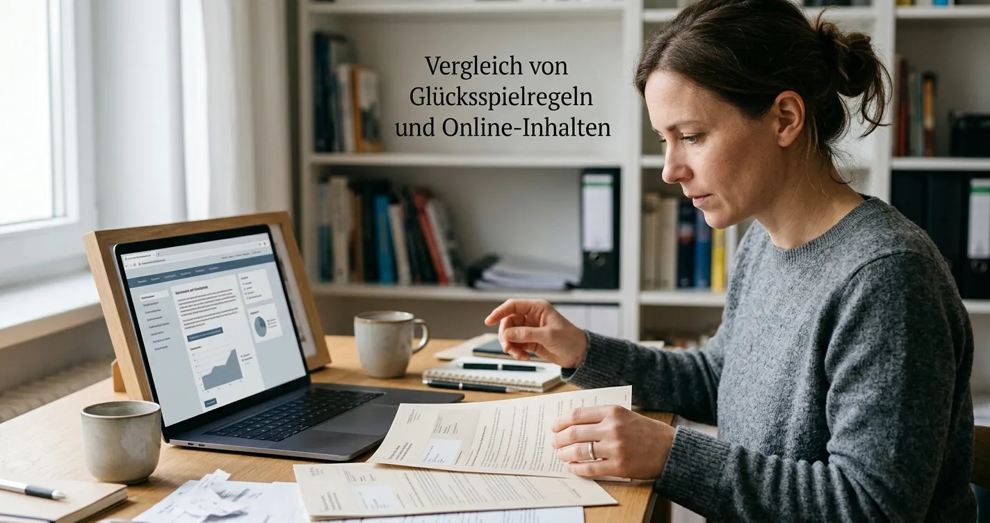 Person vergleicht deutsche Erlaubnisunterlagen mit einer neutralen Website