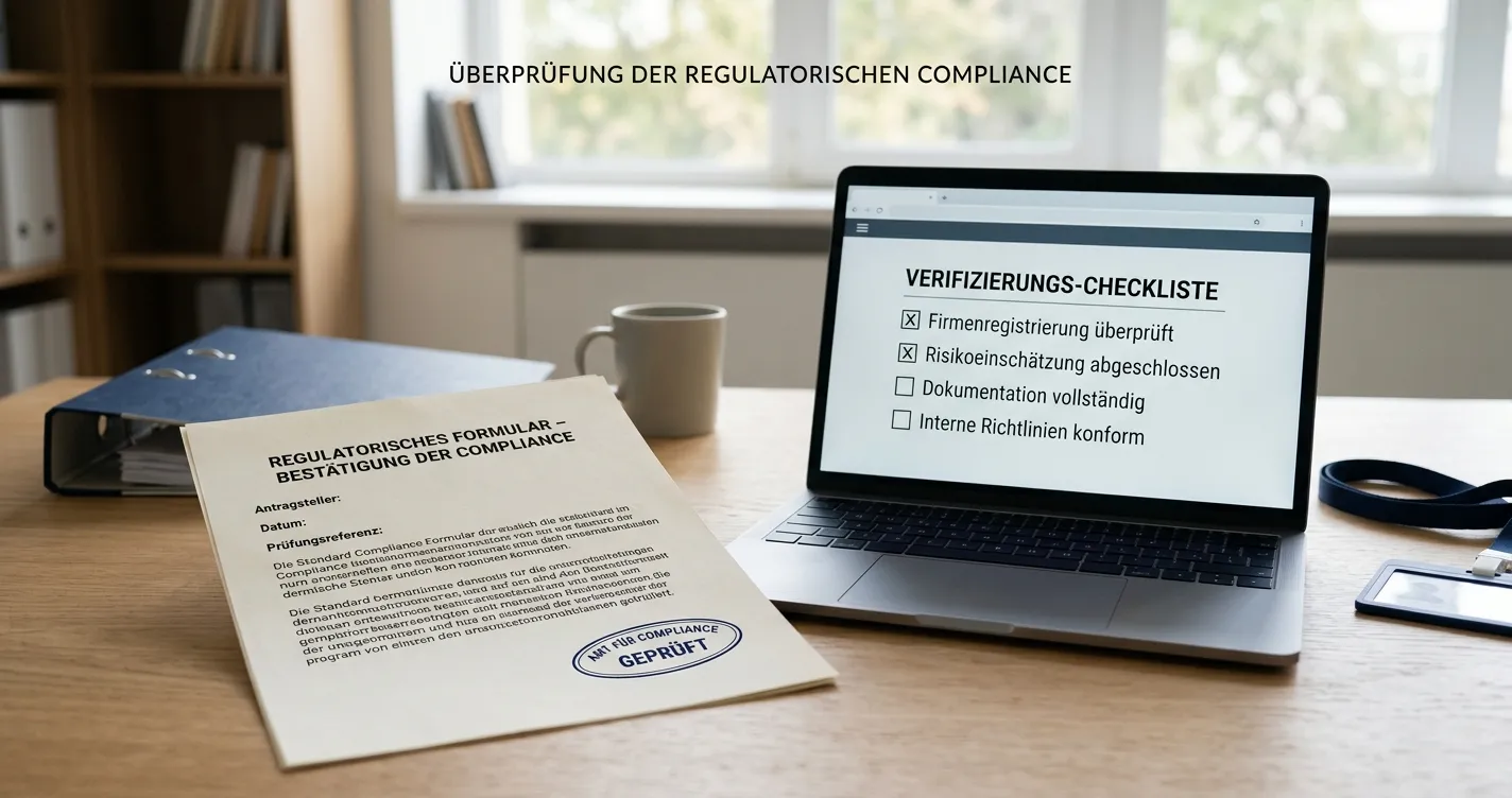 Neutrales deutsches Erlaubnisdokument neben einer Website-Prüfliste