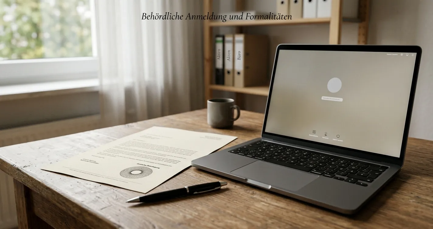 Neutrales deutsches Erlaubnisdokument neben einem Laptop