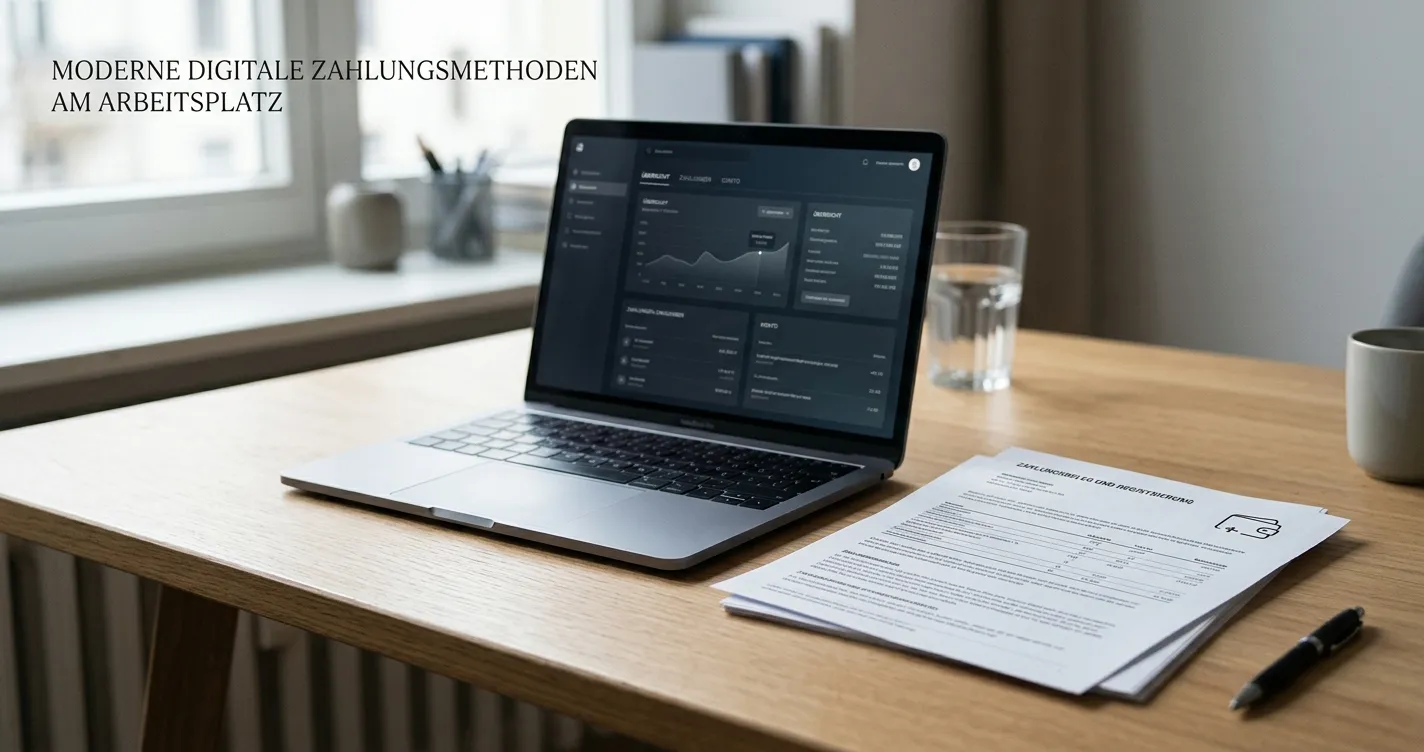 Laptop mit neutraler Anbieterprüfung und E-Wallet-Symbol