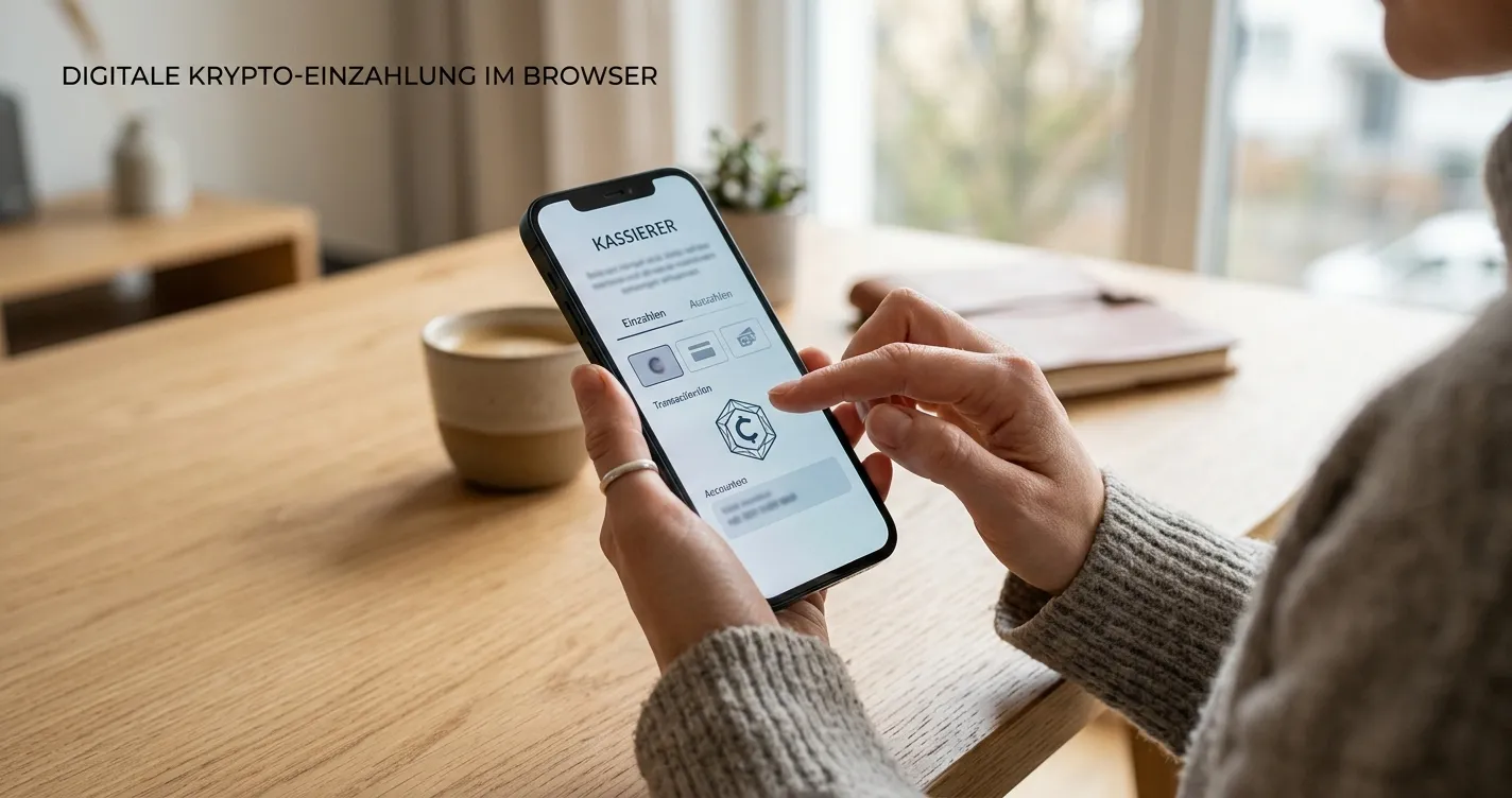 Spieler betrachtet eine mobile Casino-Website mit neutralem DOGE-Kassenbereich
