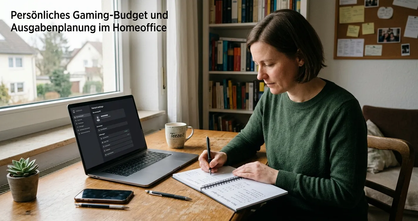 Person mit Notizbuch und ruhiger Budgetplanung am heimischen Schreibtisch