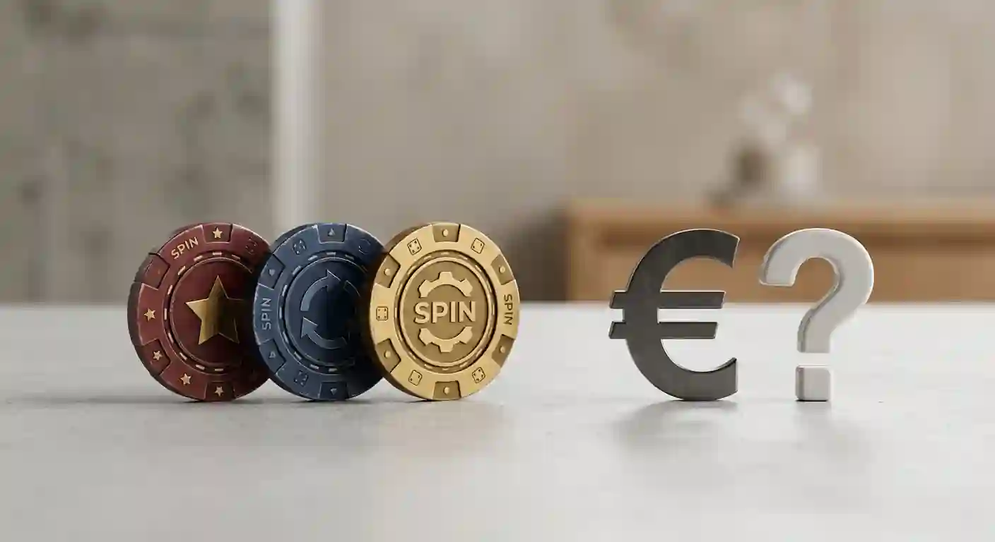Zwei symbolische Bonusformen: Freispiel-Token und abstraktes Euro-Symbol mit Fragezeichen