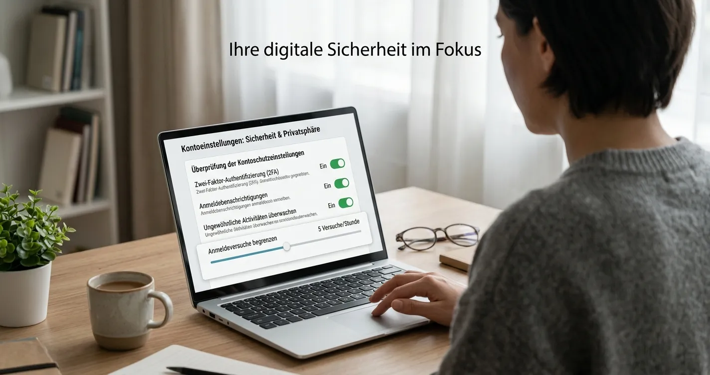 Person am Laptop prüft Spielerschutz-Einstellungen eines Online-Casinos