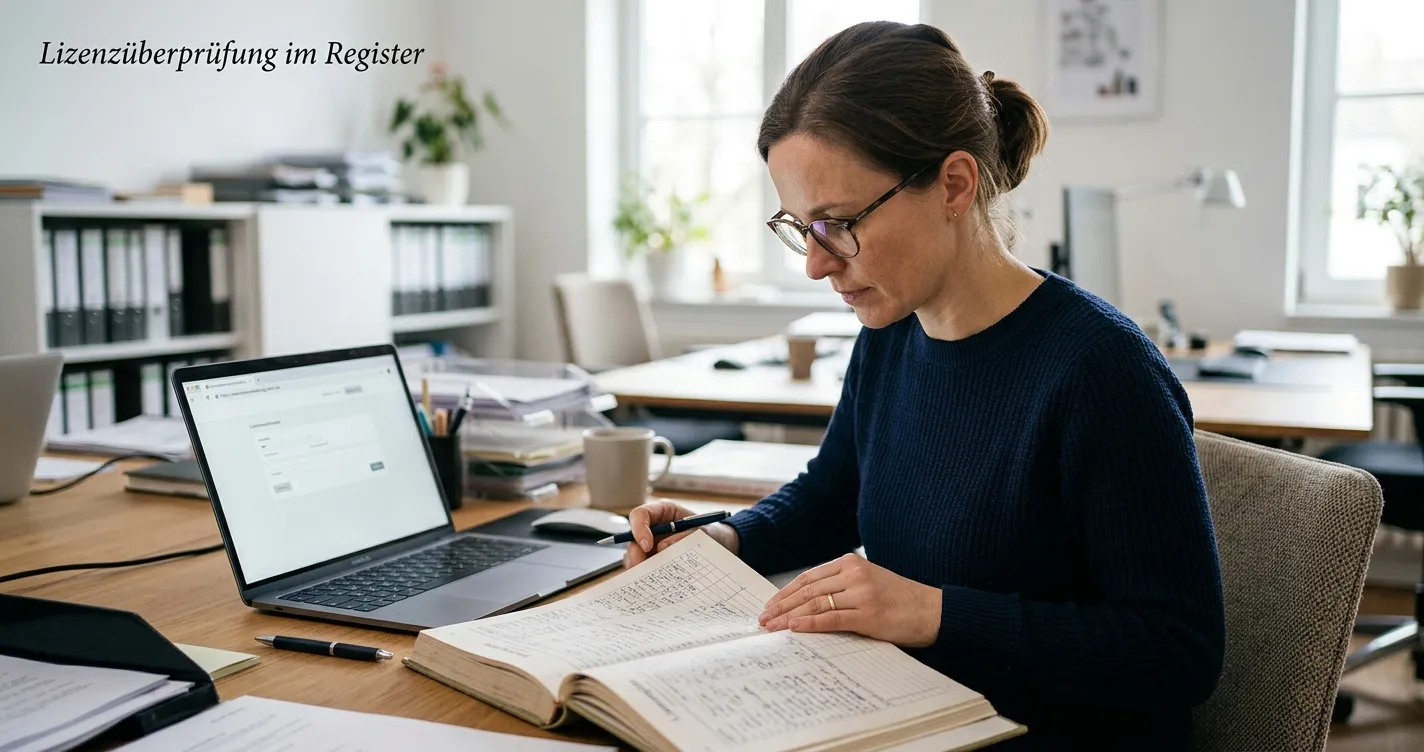 Neutrales amtliches Dokument neben Laptop zur Prüfung eines Glücksspielanbieters