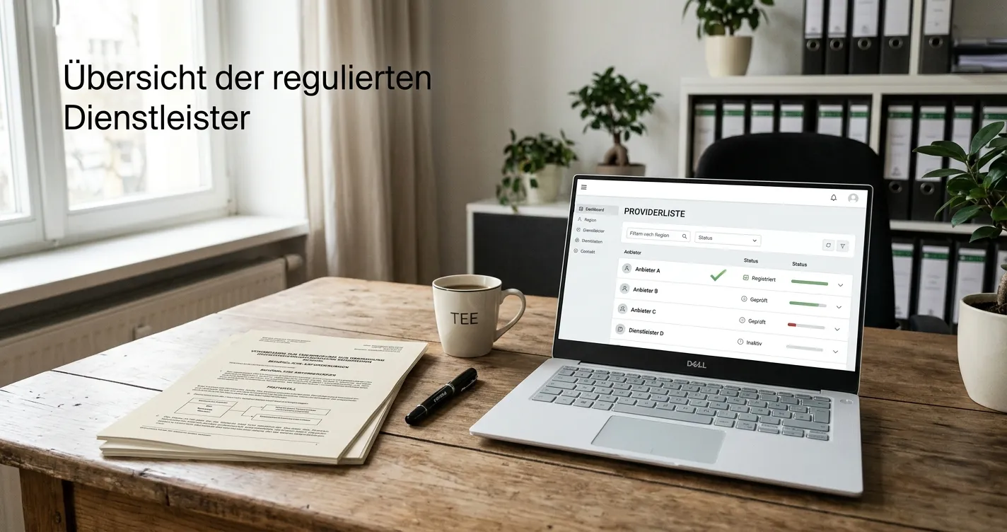 Neutrales Dokument zur GGL-Whitelist neben einem Laptop ohne Markenlogo