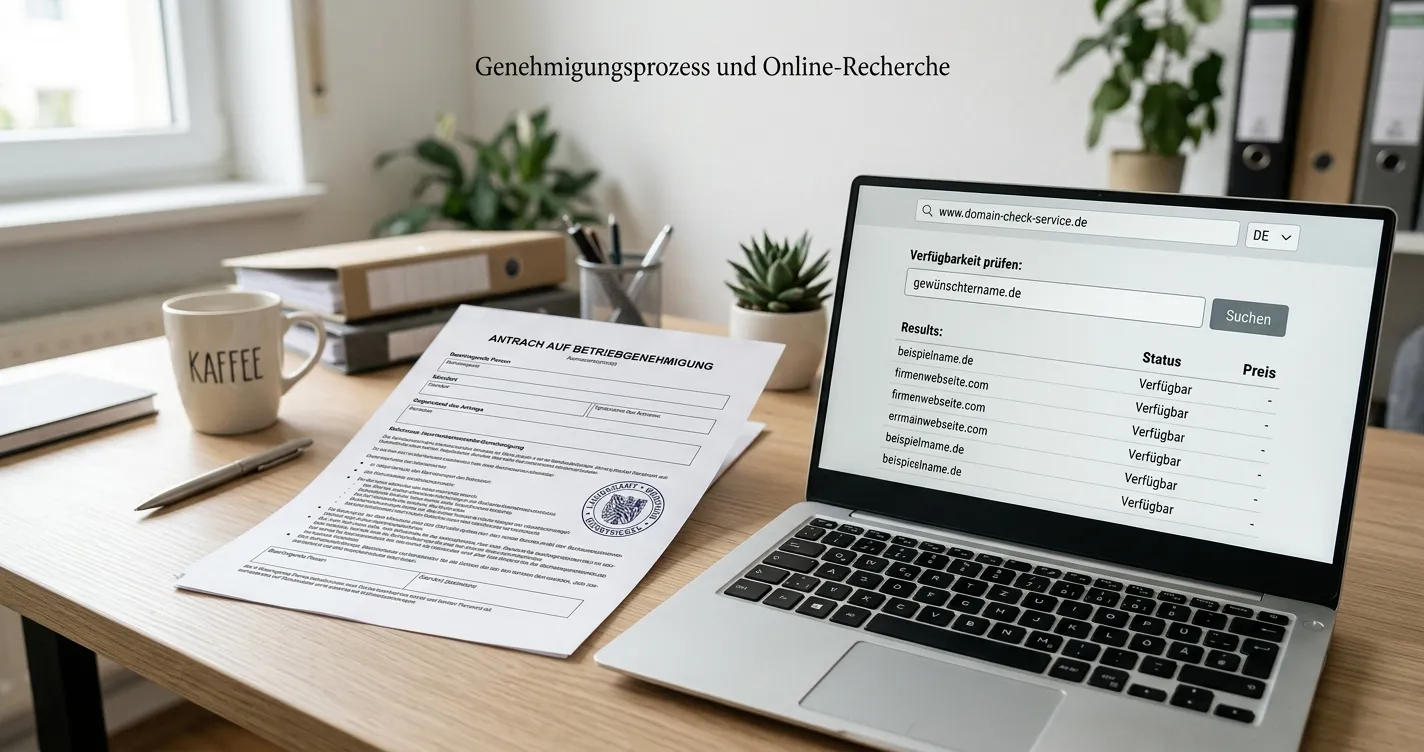 Neutrales deutsches Erlaubnisdokument neben einem Laptop ohne erkennbare Marken