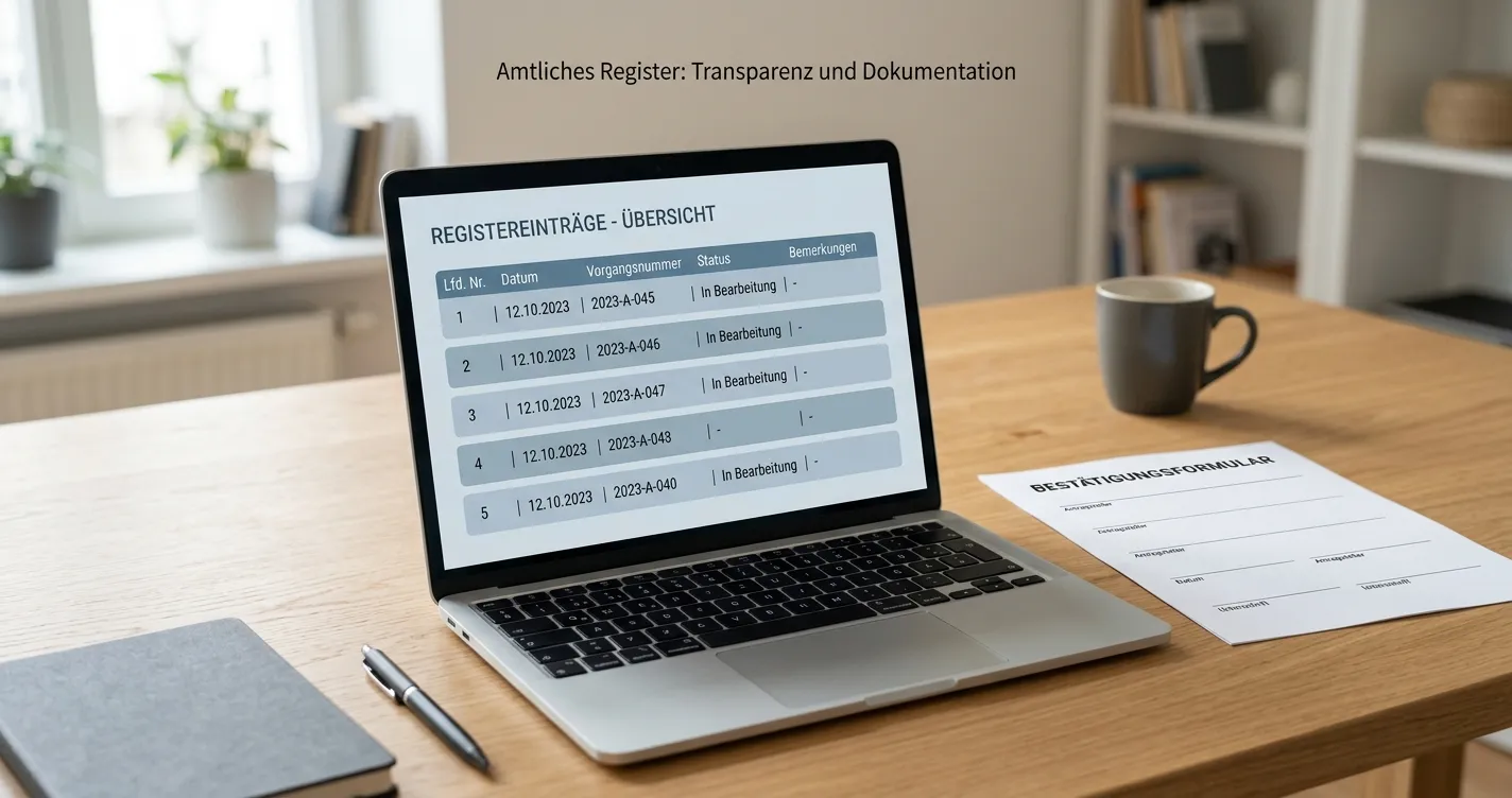 Neutraler Laptop mit amtlichem Prüfblatt und fünf anonymisierten Anbieterzeilen