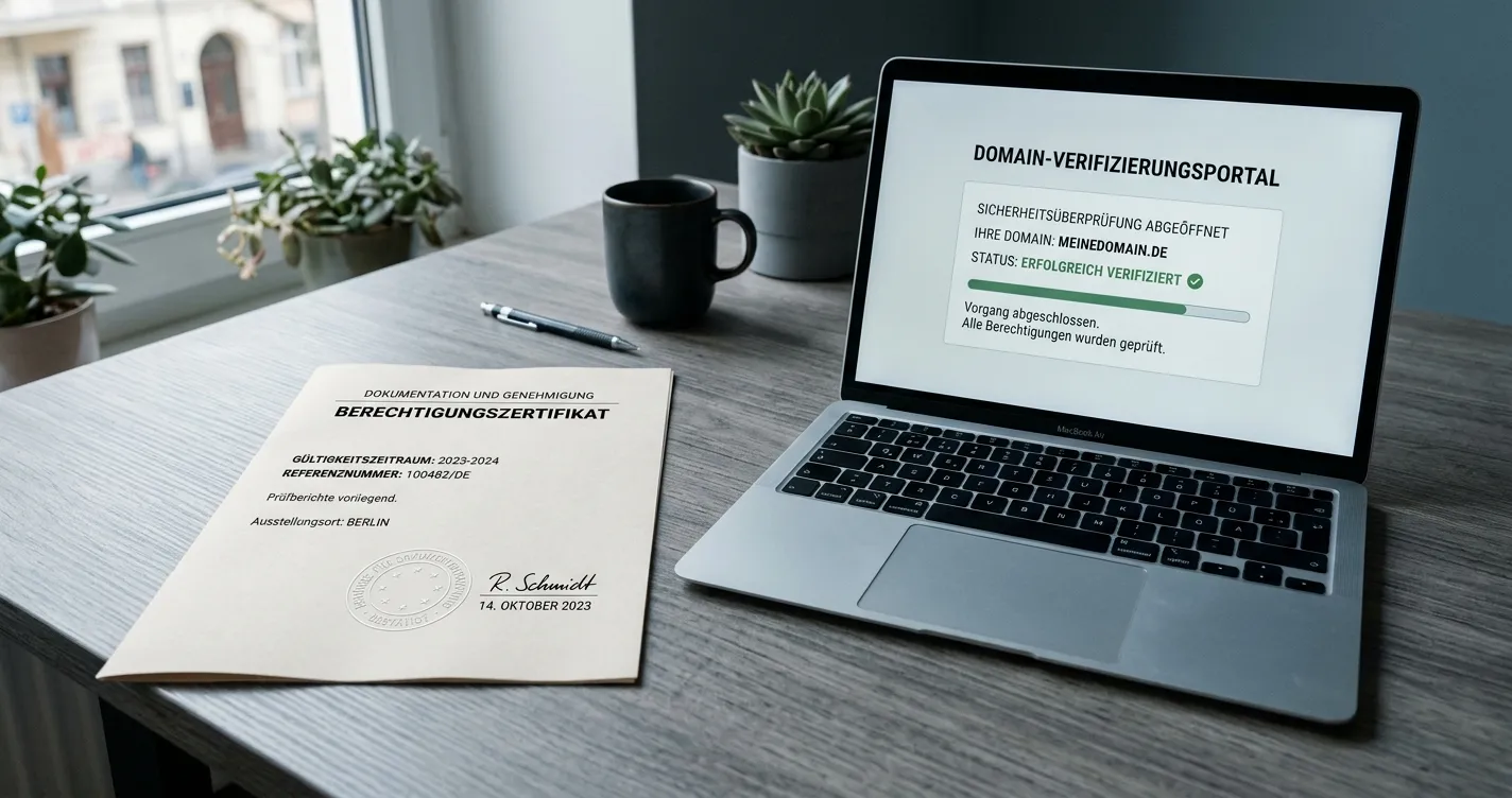 Neutrales Erlaubnisdokument und Laptop ohne erkennbare Logos