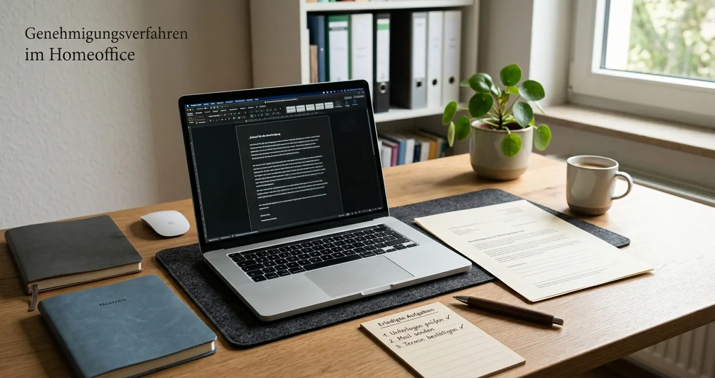 Neutrales Dokument mit Prüfschritten neben einem Laptop ohne Markenlogo