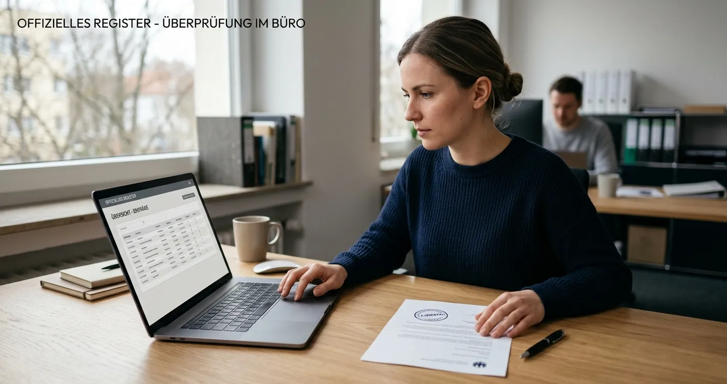 Prüfung eines neutralen Glücksspielregisters am Laptop