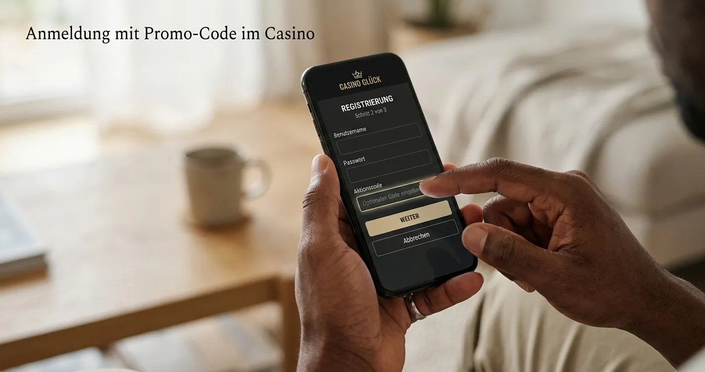 Person tippt Bonuscode in Smartphone-App ein, Nahaufnahme Finger auf Bildschirm