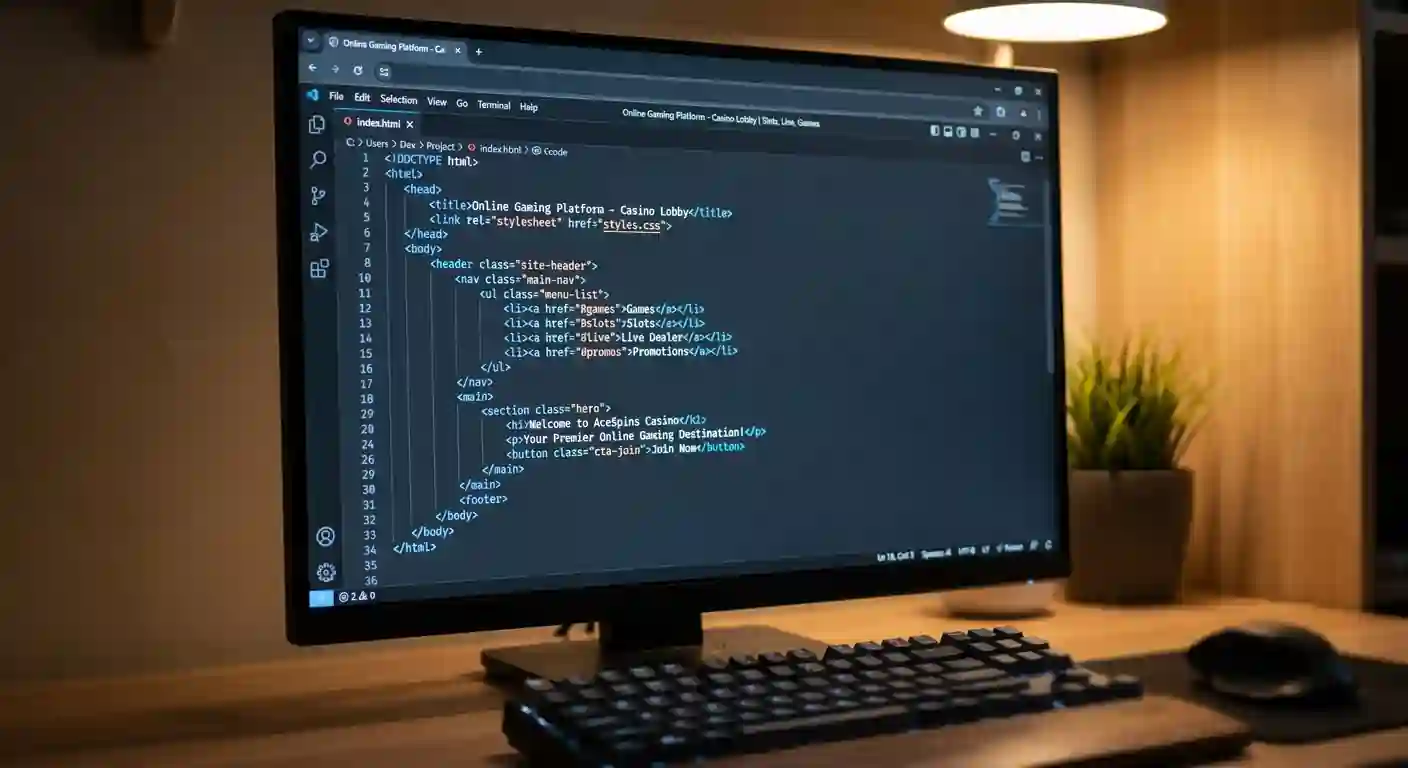 Nahaufnahme von HTML5-Code auf einem Monitor mit Browser-Tab