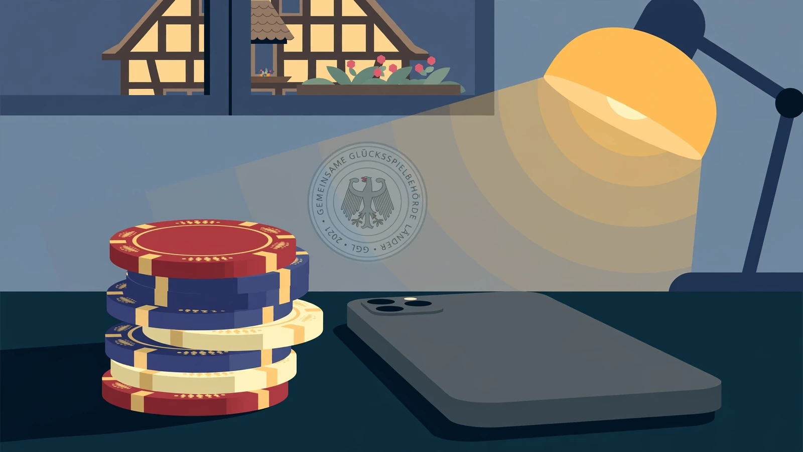 Casino-Chips und Smartphone auf Spieltisch mit PostFinance-Bezahlung in Deutschland
