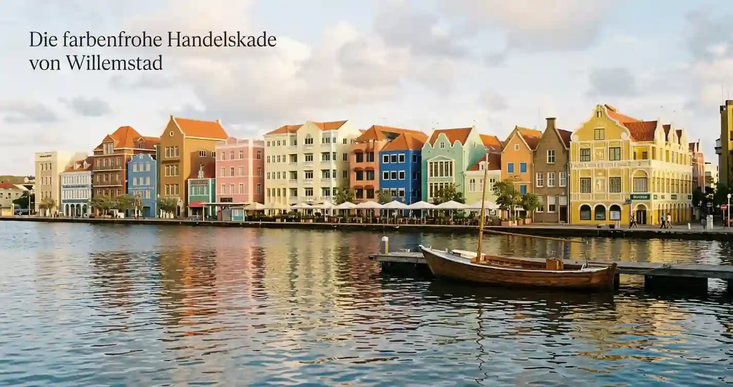 Blick auf die farbige Uferpromenade von Willemstad auf der Insel Curaçao