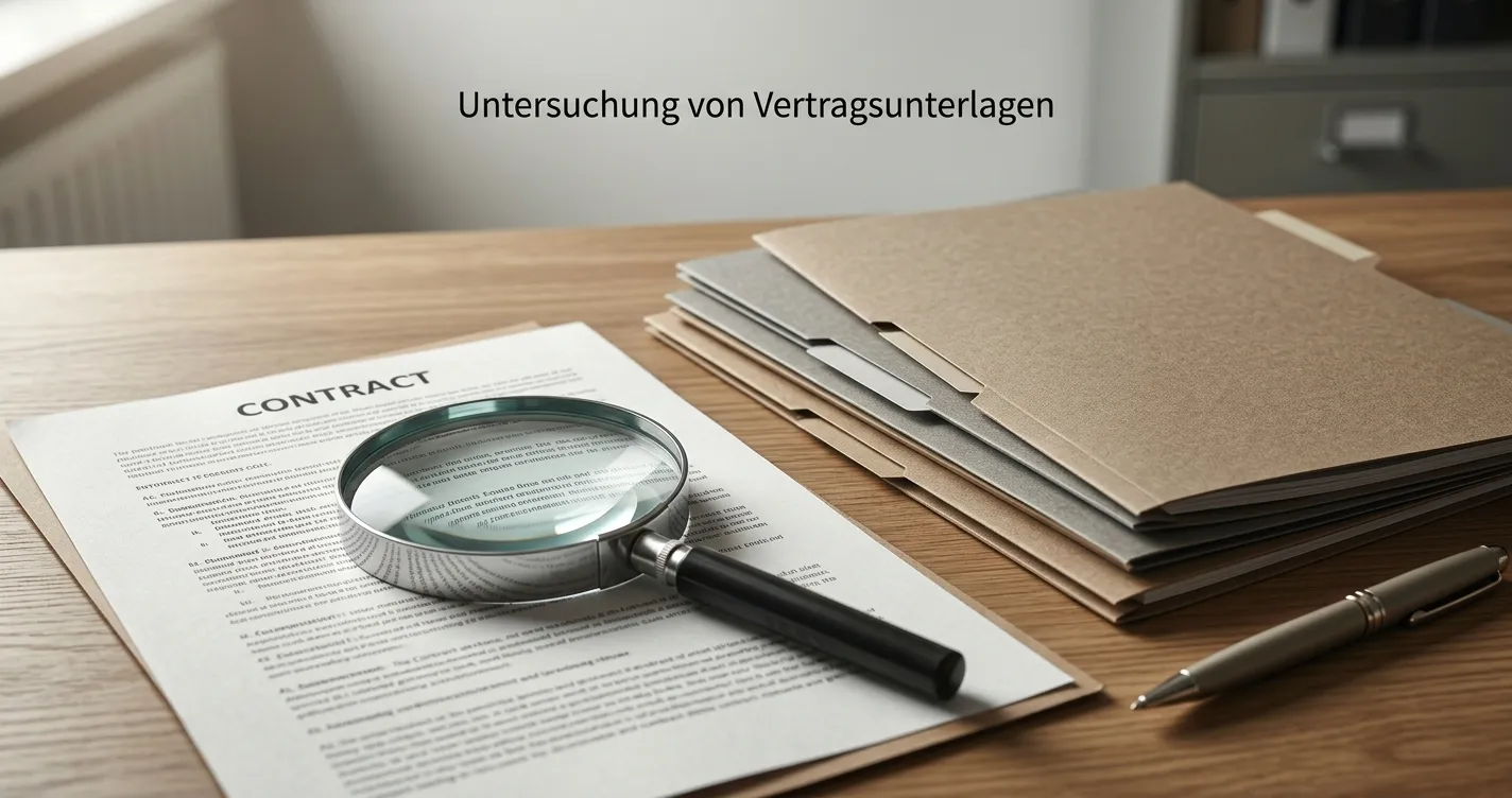Ordner mit neutralen Anbieterprofilen und markierten Vertragsbedingungen