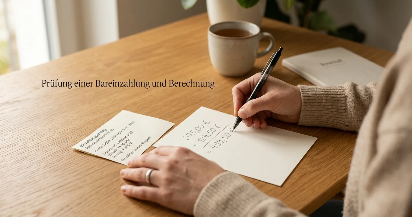 Kleine Einzahlung mit Stift und neutralem Zahlungsbeleg