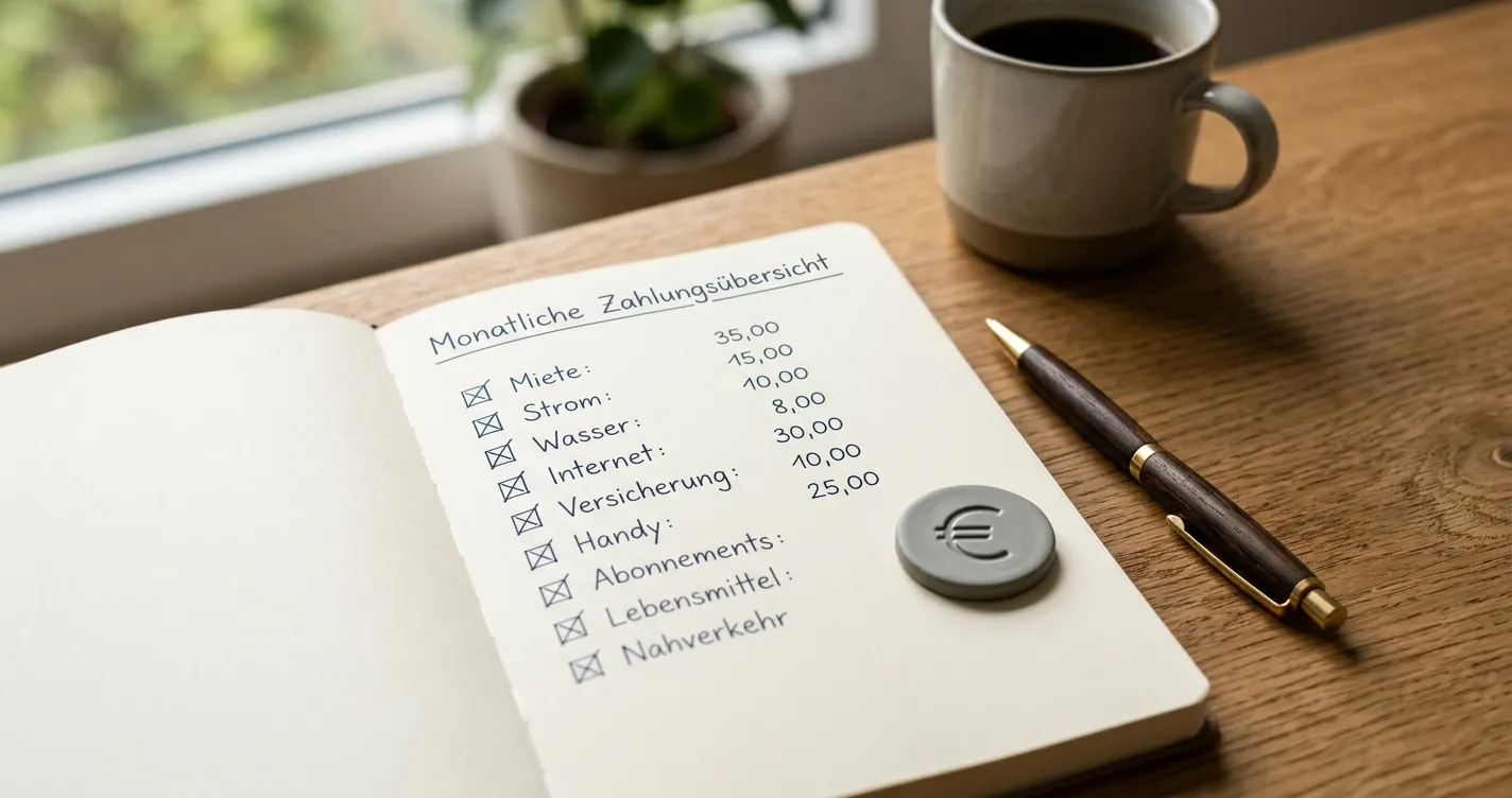 Hand mit Stift neben einer neutralen Einzahlungsliste und kleinem Testbetrag als Symbol